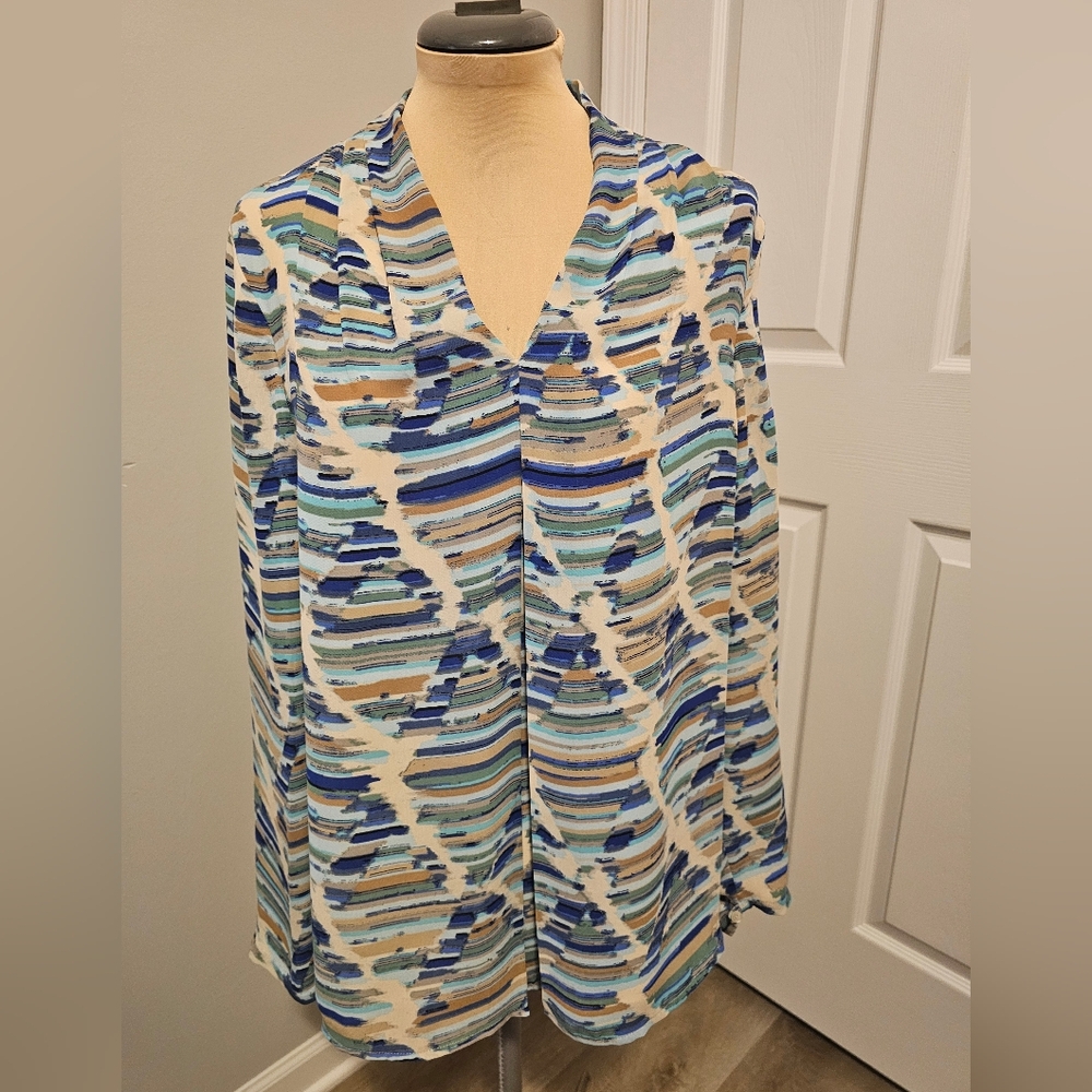 Nic+Zoe NWT Multicolor Abstract Blouse Sz M